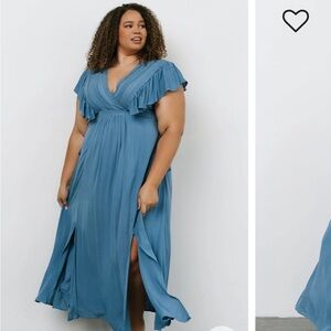 Jennifer Deep V Maxi Dress Blue XXL Baltic Born
